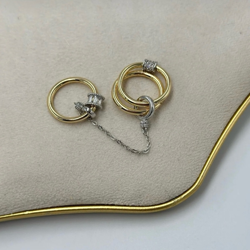Gold & Silver Trio Adjustable Ring | Modern Chain Design - Picture 5 of 9